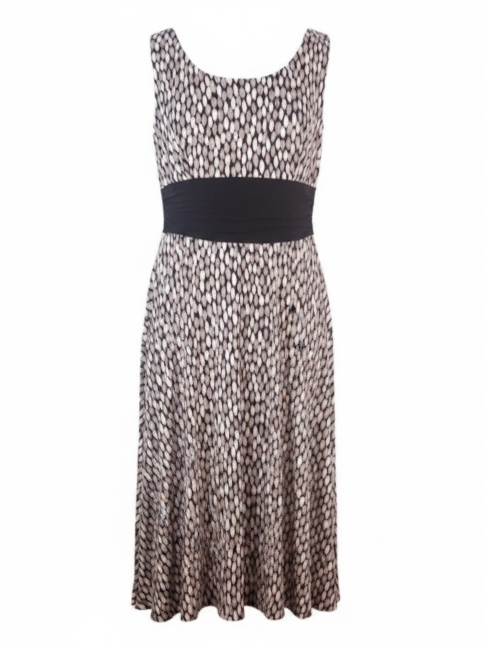 Perceptions 18 brown/white/grey leaf sleeveless fit‎ & flare stretch maxi dress